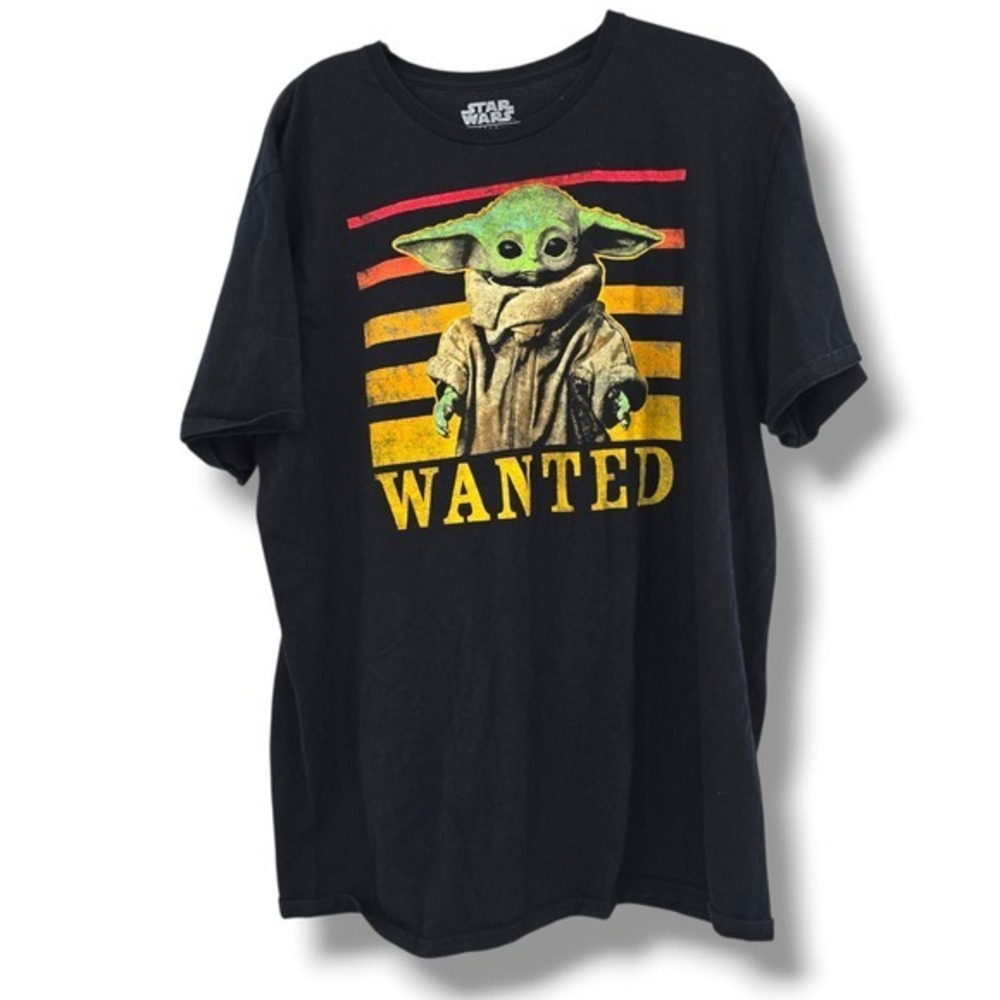 Star Wars Mandalorian Baby Yoda Wanted Black Graphic‎ T-Shirt  XL